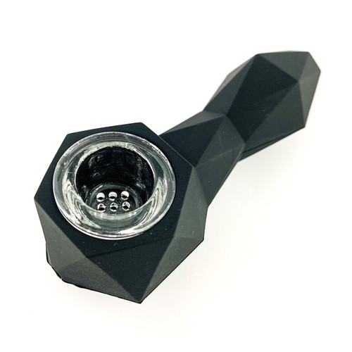 Black Prism Unbreakable Silicone Tobacco Smoking Pipe w/ Glass Bowl