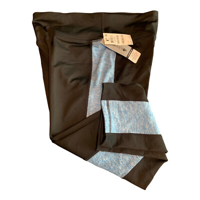Ideology NWT M Women Black Blue ID Essentials stretch Crop Tights #1308C