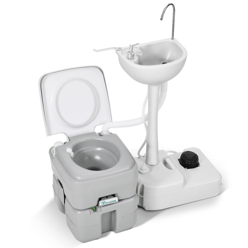 Portable Wash Sink Camping Hand Basin Stand with 5.3 Gallon 17 L Flush Toilet 