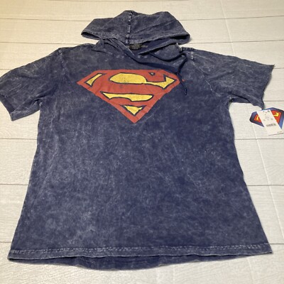 Superman Men's  Size Small Denim Wash Hooded T-shirt DC Comics