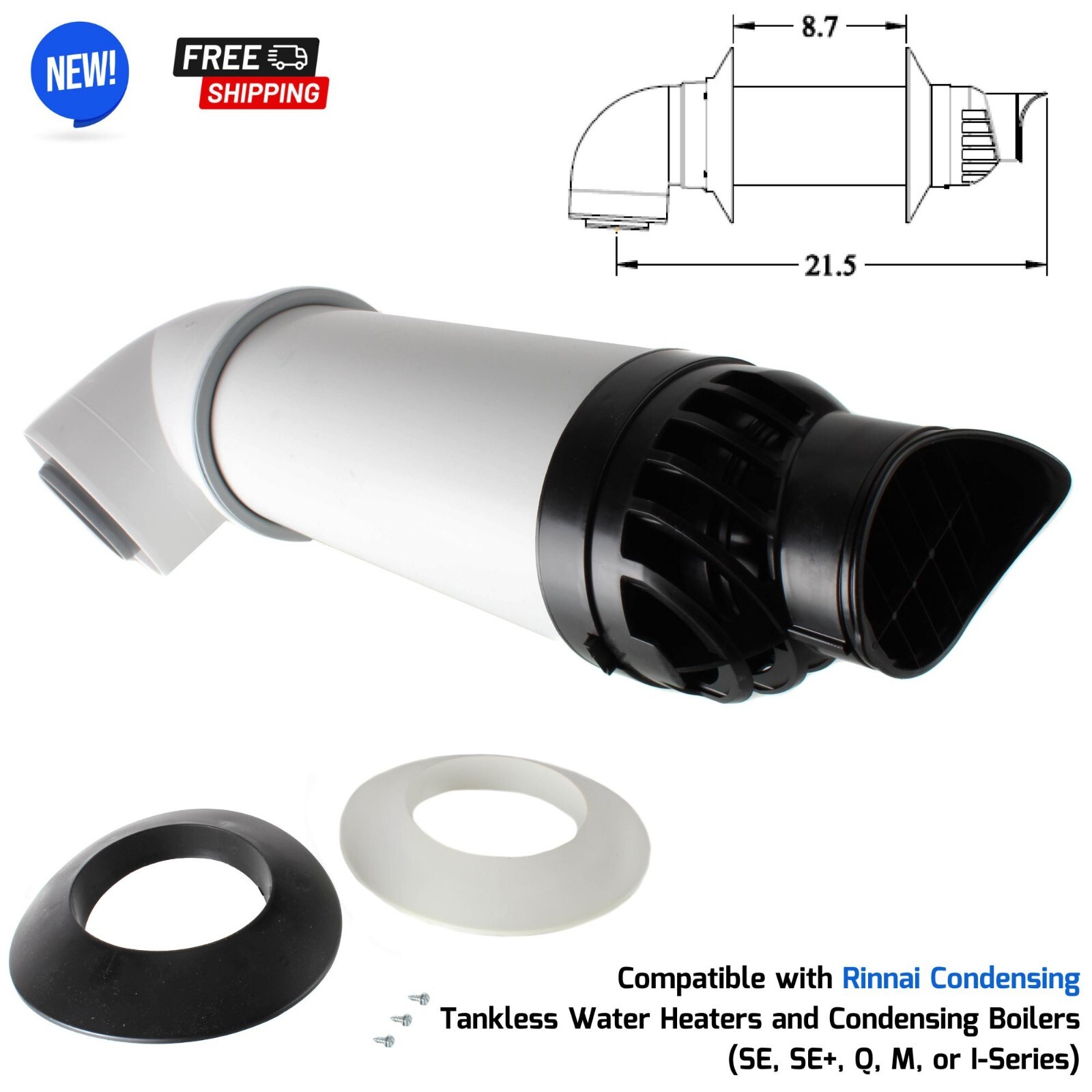 3 in. / 5 in. x 8.7 in. Plastic Condensing Horizonatal Termination Vent Kit 3 in. / 5 in. x 8.7 in. Plastic Condensing Horizonatal Termination Vent Kit