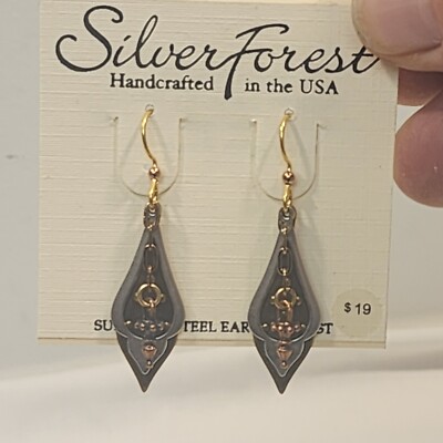 Silver Forest Earrings Embossed Copper silver and goldtone dangle earrings