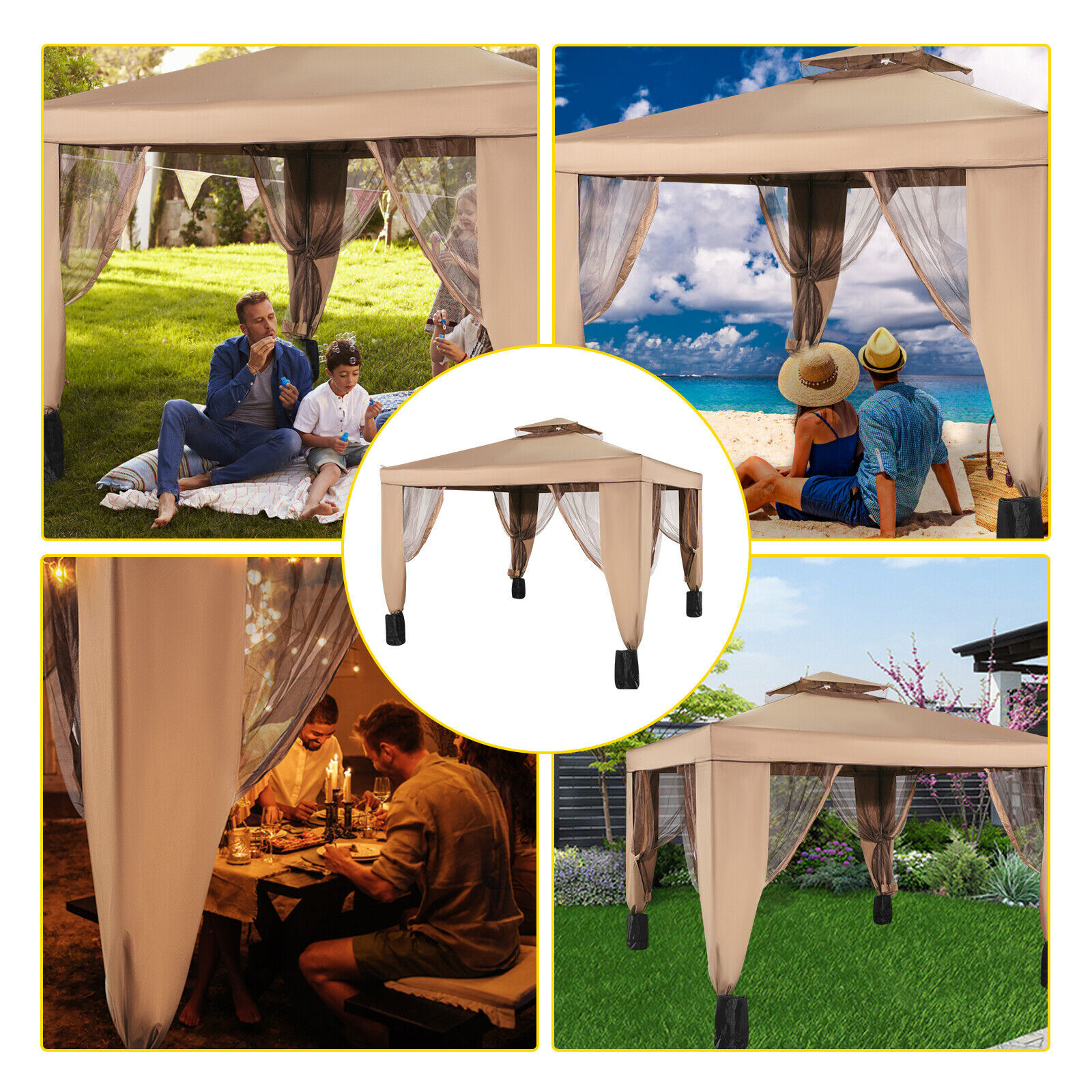 10x10ft Outdoor Intubated Canopy Gazebo Starter Kit w/ Mosquito Netting