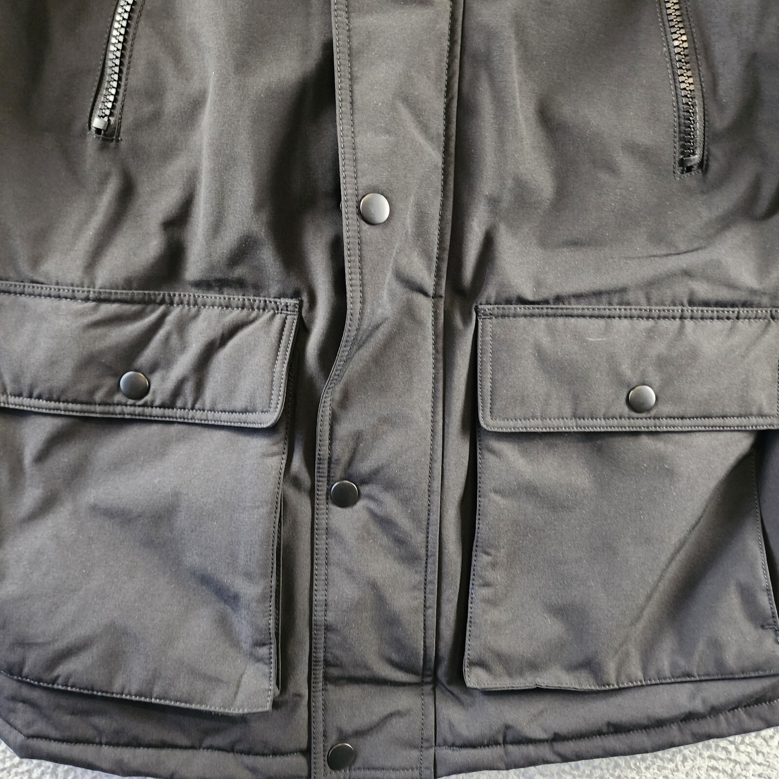 Club Room Parka with a Faux Fur-Hood Jacket Men's M Black Long Sleeve Zip/Snap - Picture 5 of 17
