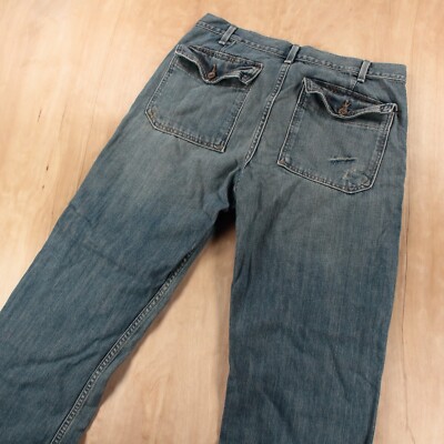OLD NAVY low rise bootcut flap pocket denim jeans 33x34 tag vtg y2k moto biker