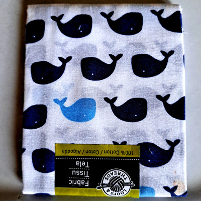 Blue Whales Pattern White Background 18''x21'' MSPCI Cotton Fabric back stitch