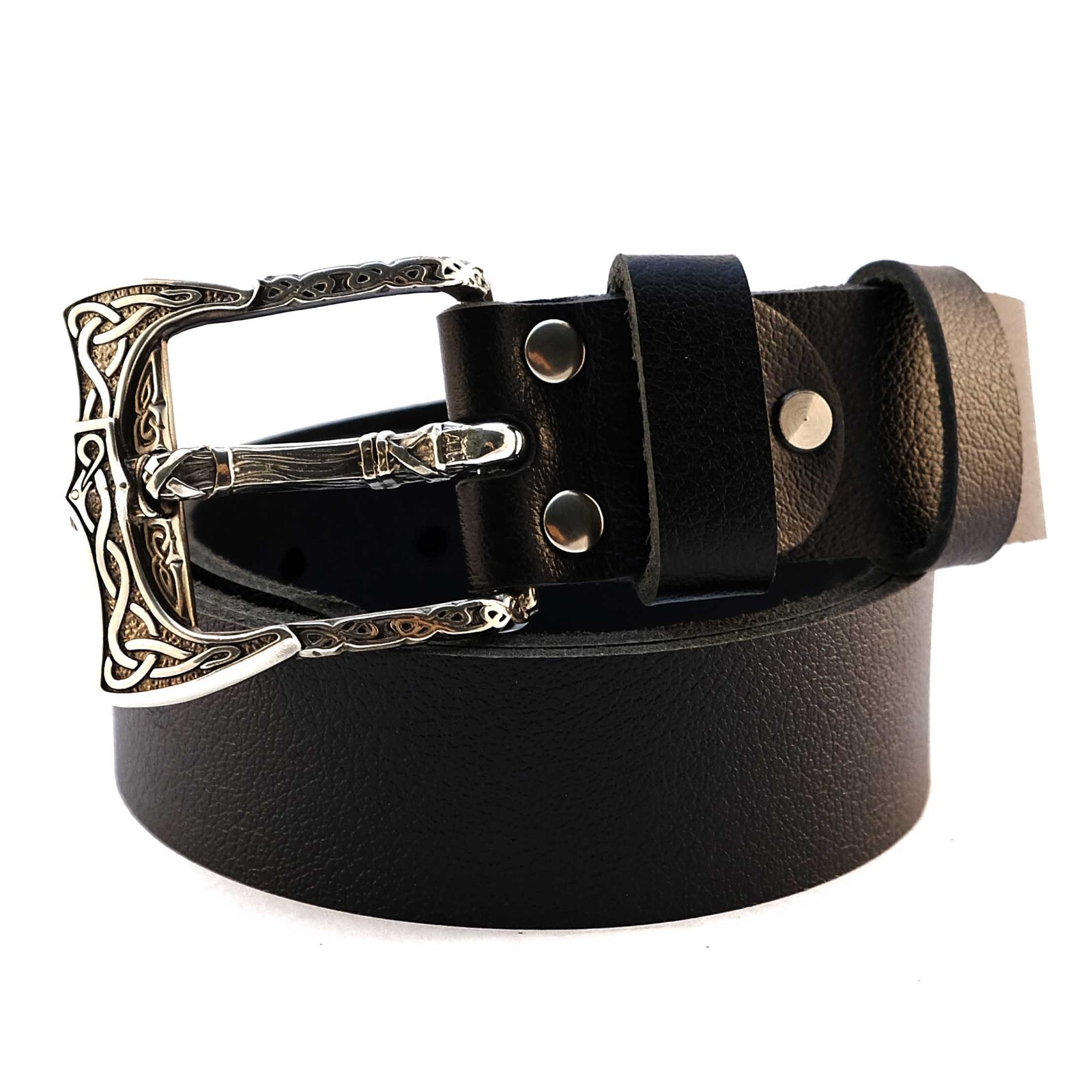 Leather belt with gemran silver buckle Viking Ax, Pin type