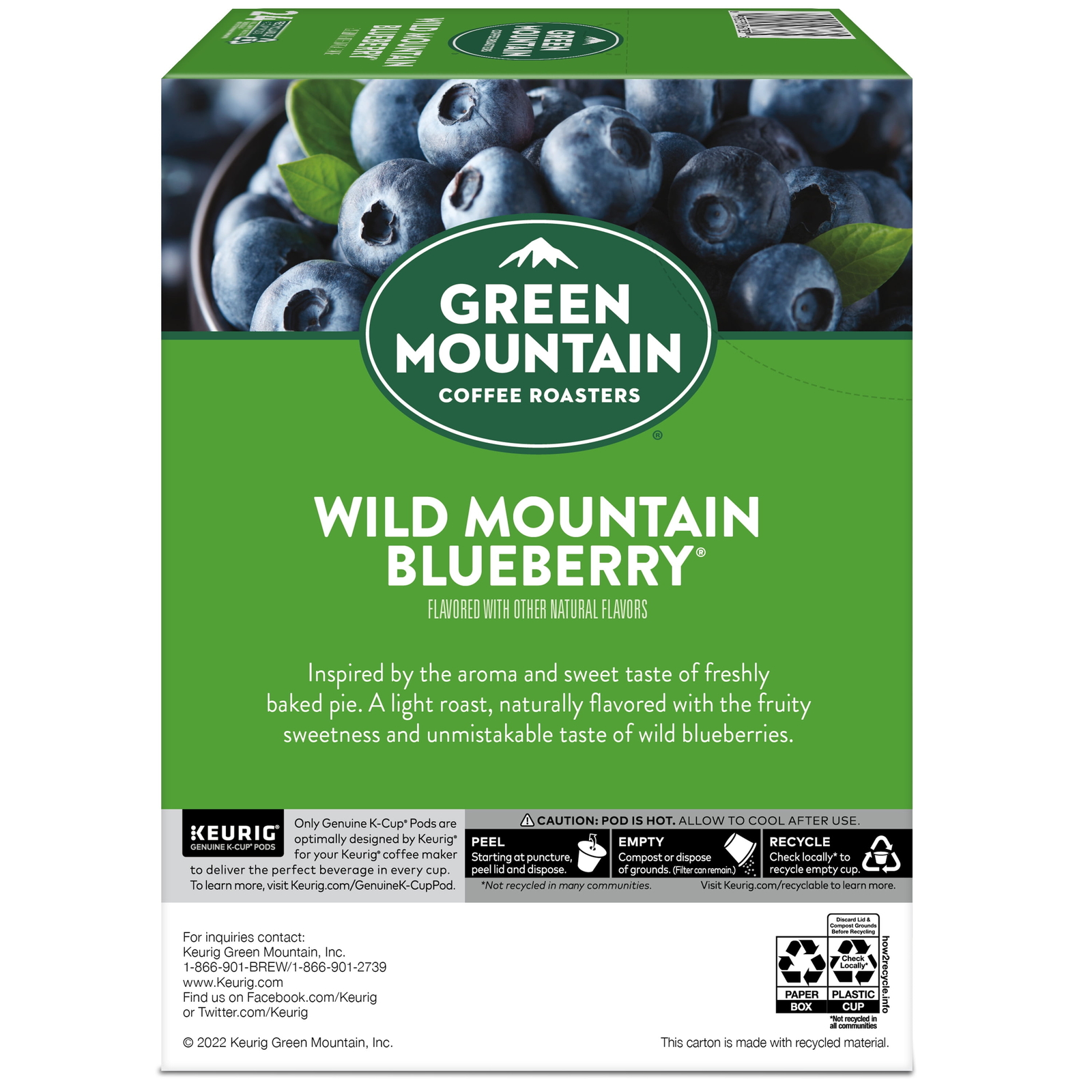 Wild Mountain Blueberry Light Roast K-Cup Coffee Pods, 24 Count,new
