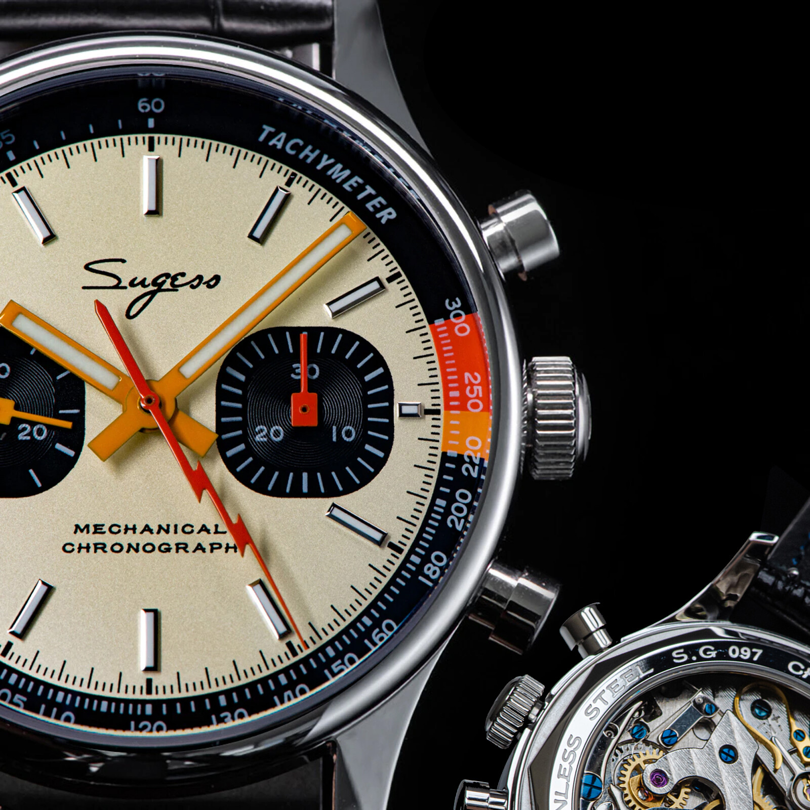 Pre-owned Sugess Suchp005k V2 Swanneck Exhibition Case Back Chrono Mens Watch Seagull 1963