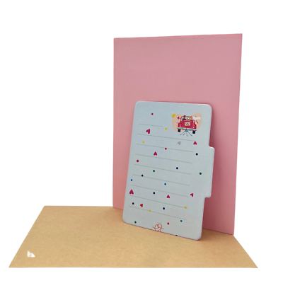 Pop Up Greeting Card - 3D Pop-Up Love Road Trip in a Pink Vintage Car