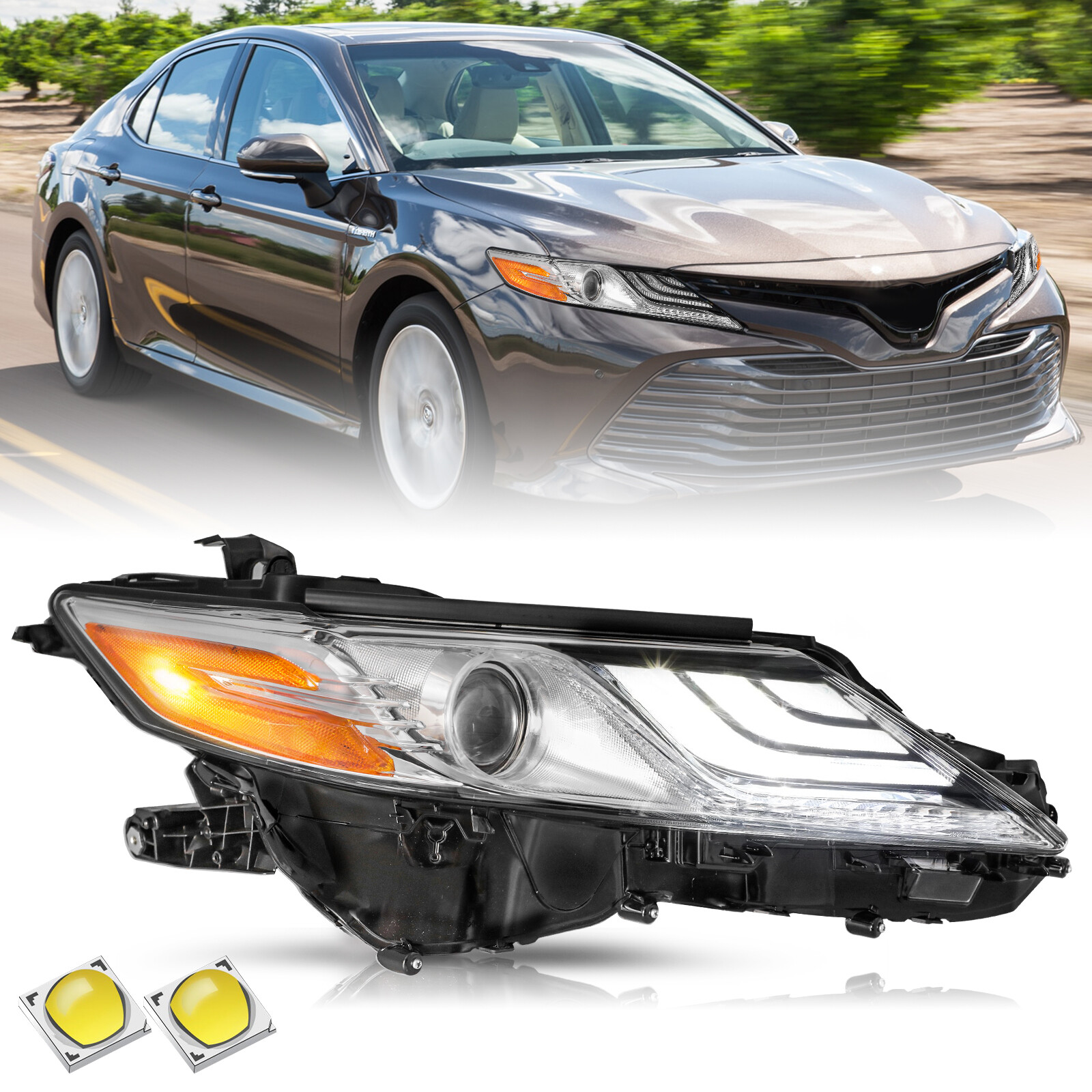 Driver & Passenger Side For 2018-2020 Toyota Camry XLE XSE Headlight W/LED DRL