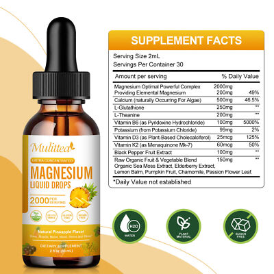 Natural Magnesium Glycinate Drops 2000mg of Magnesium Complex Supplyment