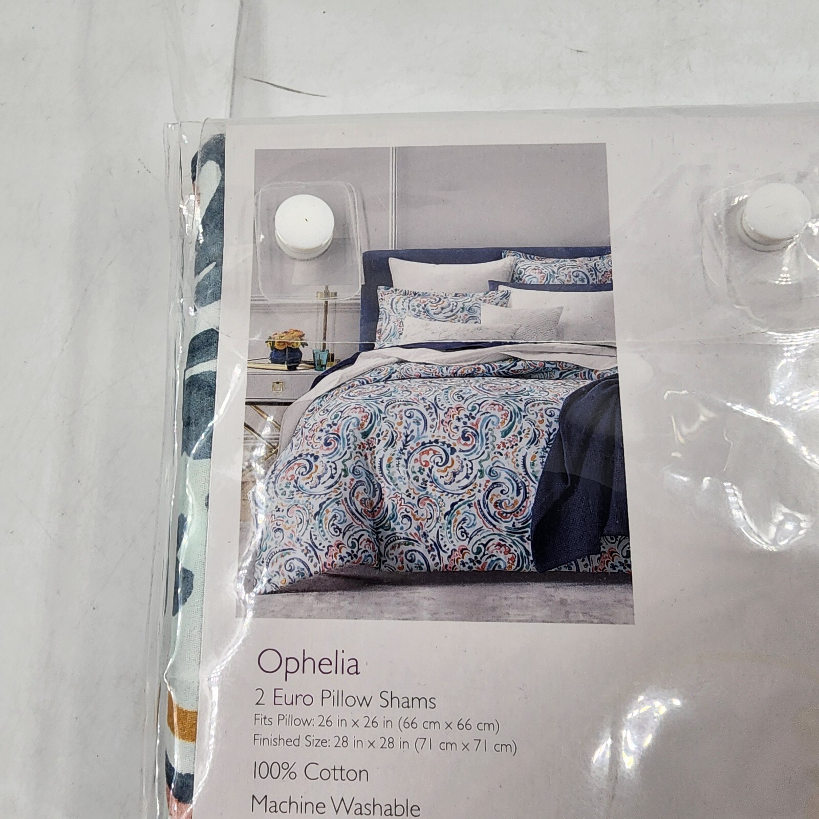 Sky Ophelia Euro Pillow Shams 2-Piece Set Green Multi Button Closure - Picture 10 of 13