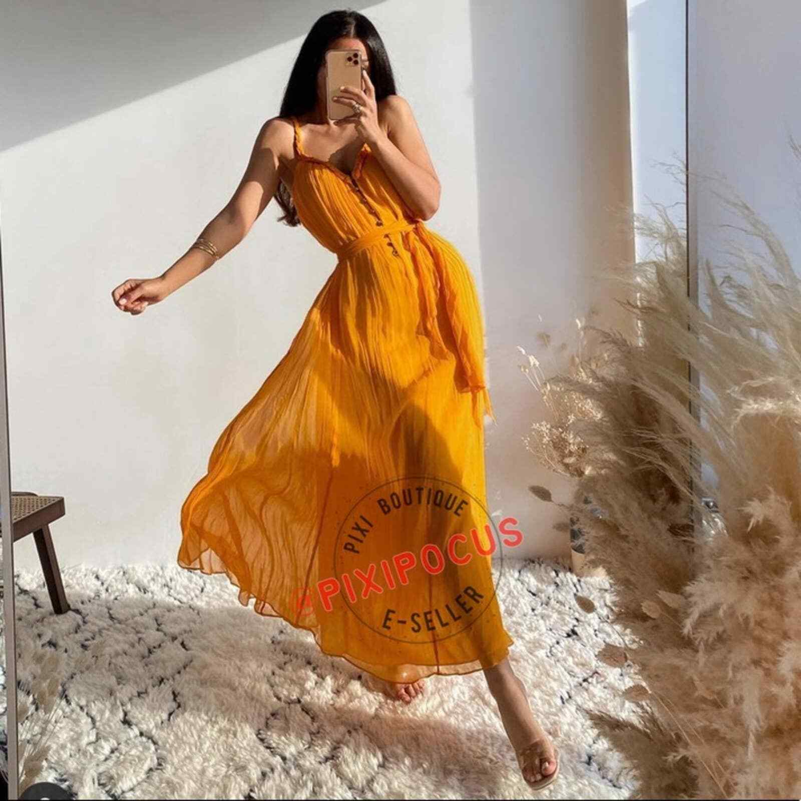 ZARA NEW LIMITED EDITION SILK BLEND DRESS $169 YELLOW XS