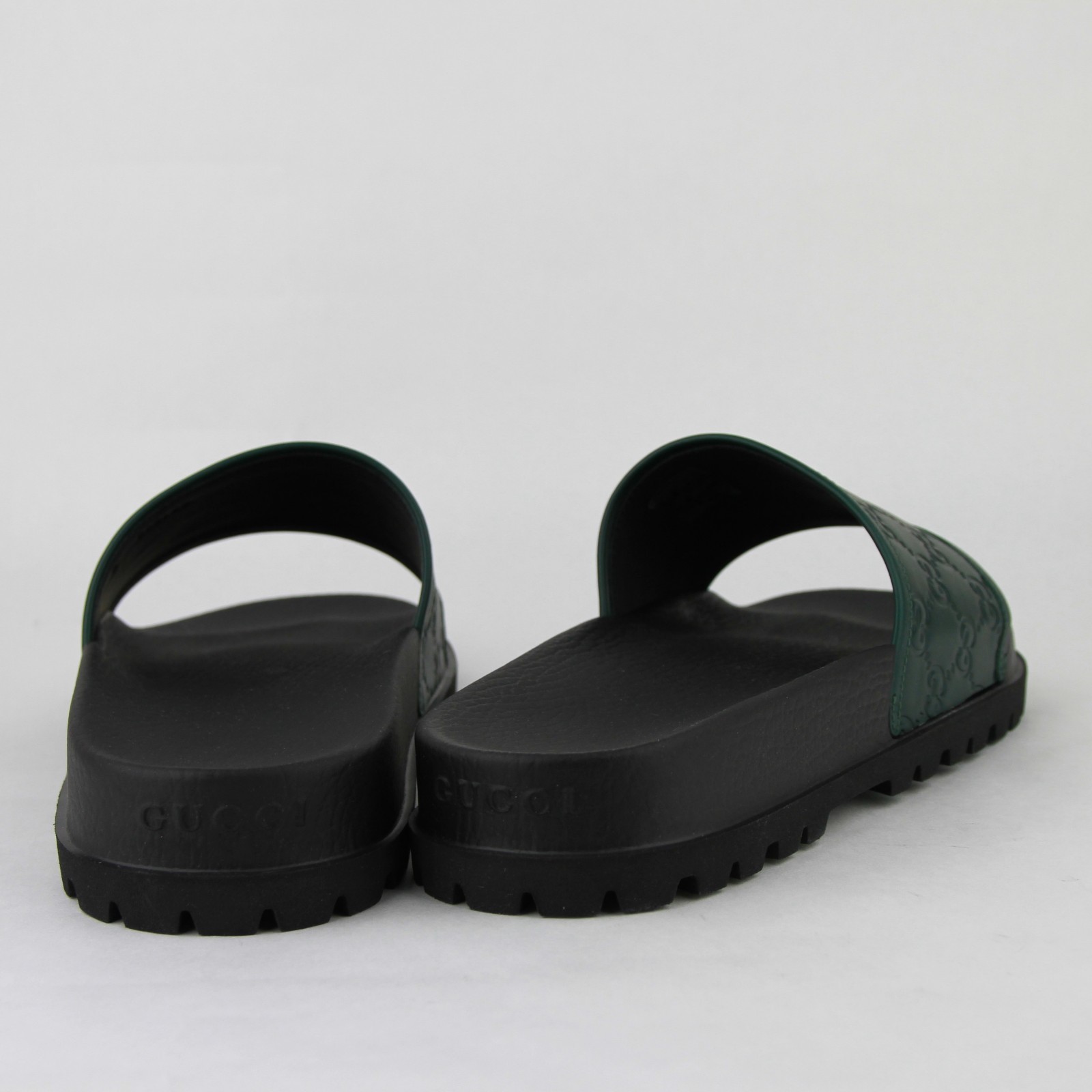 Pre-owned Guccissima Gucci Green And Black Leather  Pattern Sandals 431070 3020 In Green/balck