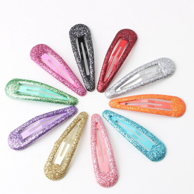 20pcs Glitter Color Enamel Metal Snap Barrettes Hair Clips BB Hairpins 2'' Girls