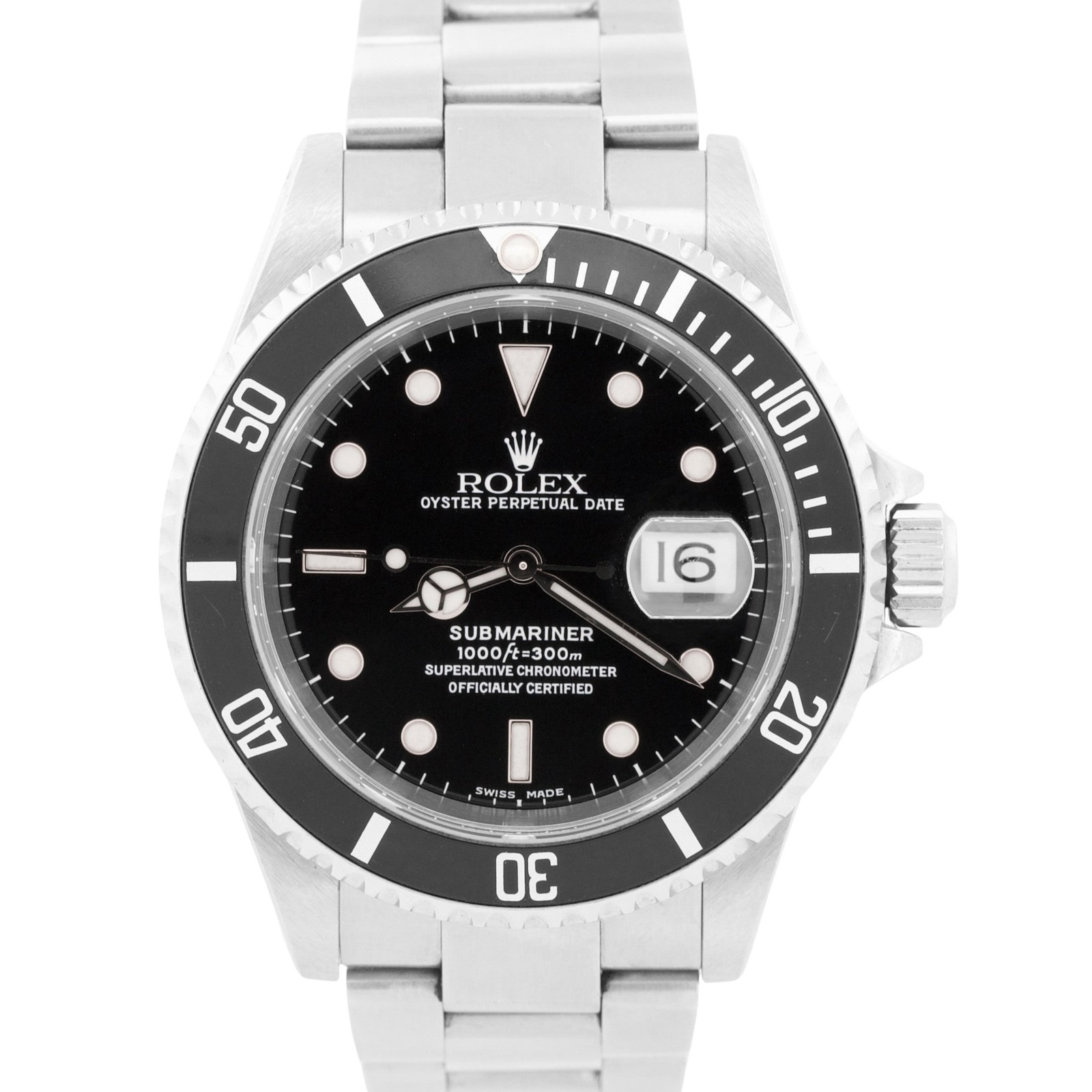2000 Rolex Submariner Date BLACK Stainless Steel 40mm Oyster Dive Watch 16610