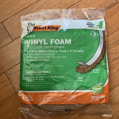 Frost King V443B Vinyl Foam Self Stick weatherseal, 3/8''Wx3/16''Tx17'long brown