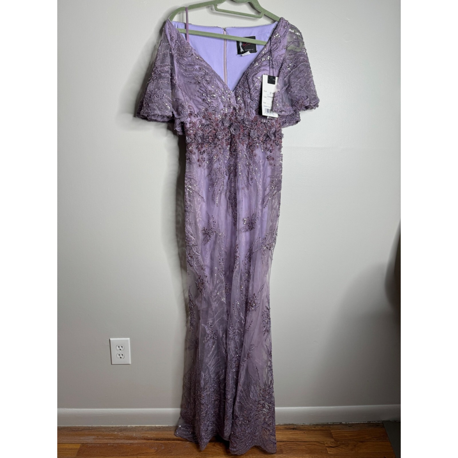 Pre-owned Mac Duggal Vintage Lilac Flutter Sleeve Evening Gown Maxi Dress Size 8 67493 In Purple