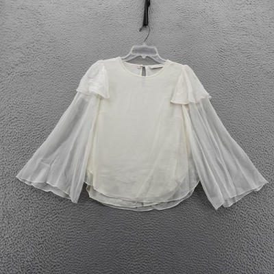 Rebecca Taylor Cream Silk Sheer Bell Sleeve Blouse Size 2 Ruffle NEW