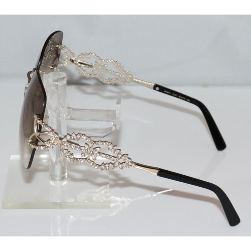 Pre-owned Caviar Butterfly M6877 C21 Gold Sunglasses W/ Swarovski Crystals In Gray Gradient