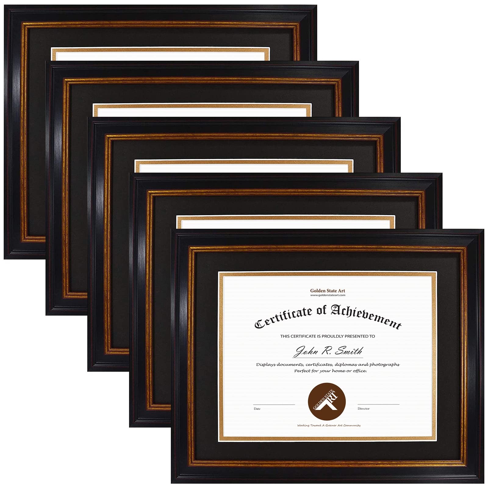 5 Pack 11x14 Black Gold Diploma Certificate Frame for 8.5x11 Document Wall Mount