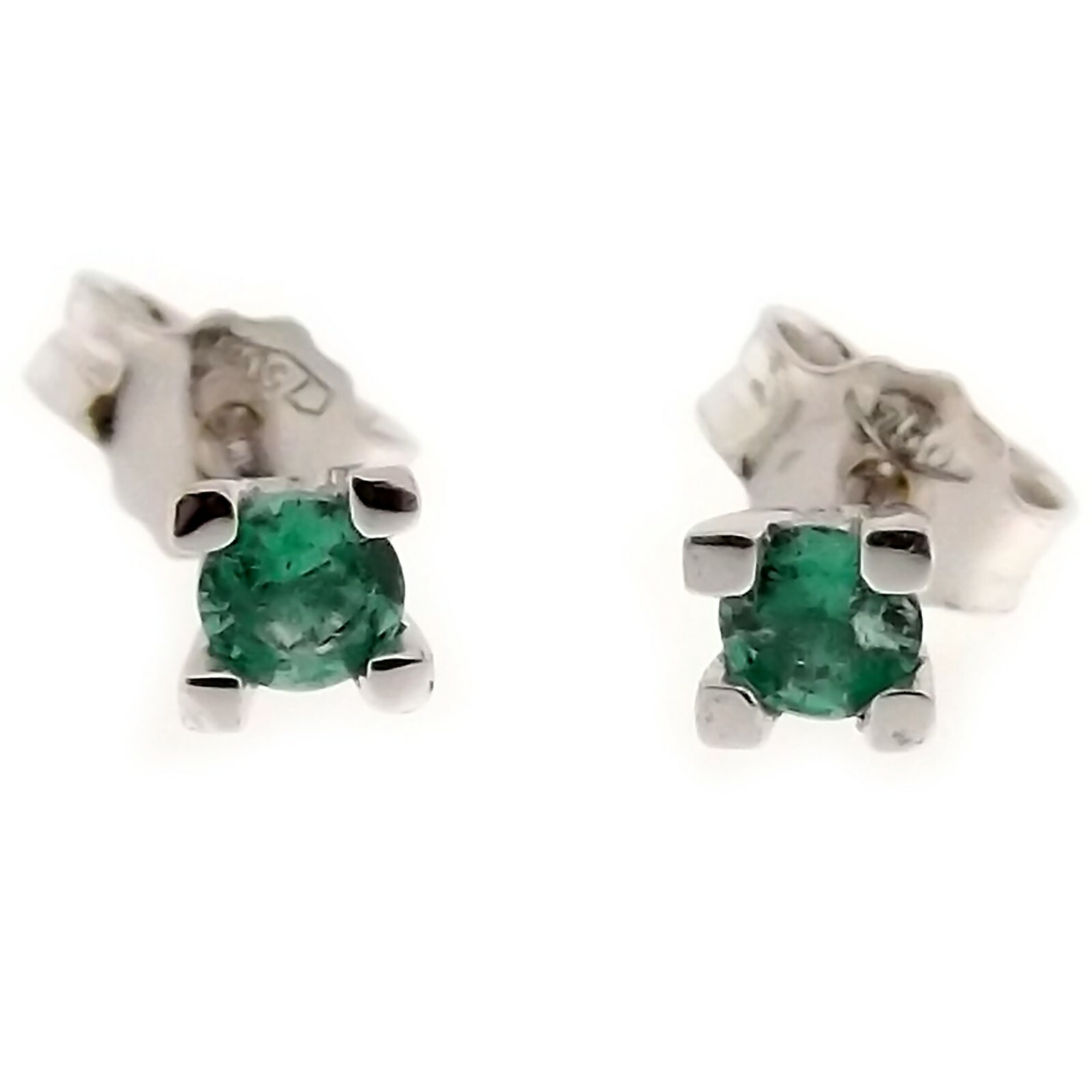 Pre-owned Gioielli Aurum Earrings Men Women White Gold 18 Carats Light Spot With Emeralds Natural Green