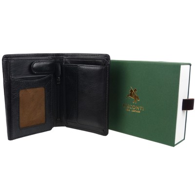 Mens Italian Leather Stylish RFID Protected Tri-Fold Wallet by Visconti Gift Box