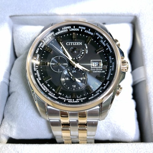 Pre-owned Citizen Eco-drive At9038-53e Radio Controlled Analog Black Dial Date Men Watch