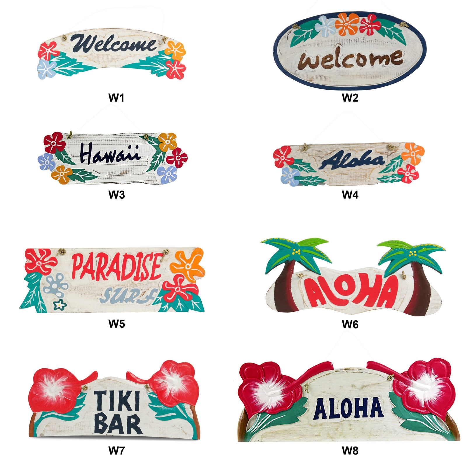 Hawaii Schild Welcome Aloha Tiki Bar weißes Türschild Südsee Wandschild aus Holz