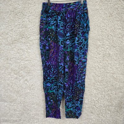 Vintage Wrapper Pants Womens Large Blue Purple Abstract 90s Boho Retro Festival