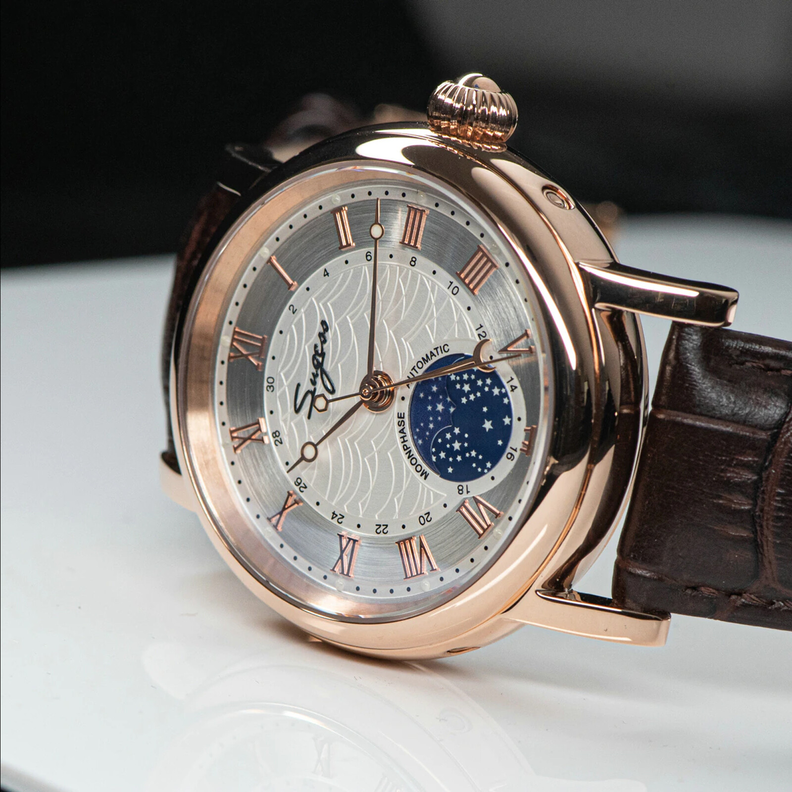 Pre-owned Sugess Moonphase Master High Beat Mechanical Mens Watch Seagull 1963 Su2108gz