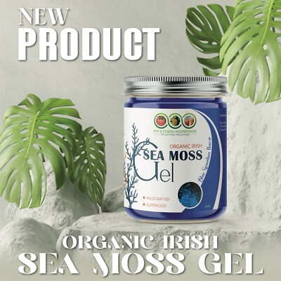 Organic Wildcrafted Irish Sea Moss Gel with Blue Spirulina Honey 16 Oz Superfood