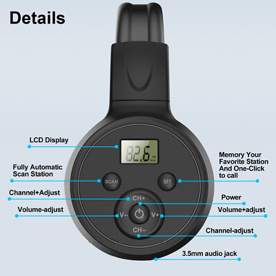 Wireless FM Radio Headphones 3.5mm Rechargeable Over-Ear Stereo Headset Foldable