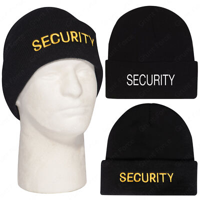 Black & Gold Embroidered SECURITY Watch Cap - Ski Hat Winter Hat 100% Acrylic