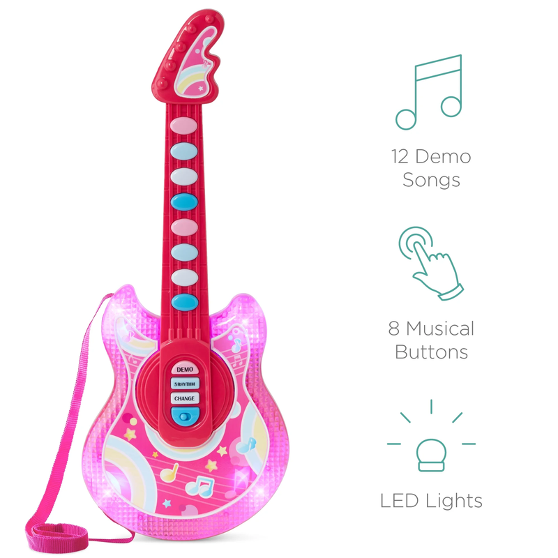 19-Inch Kids Flash Guitar with Microphone and Stand - Pink Musical Toy