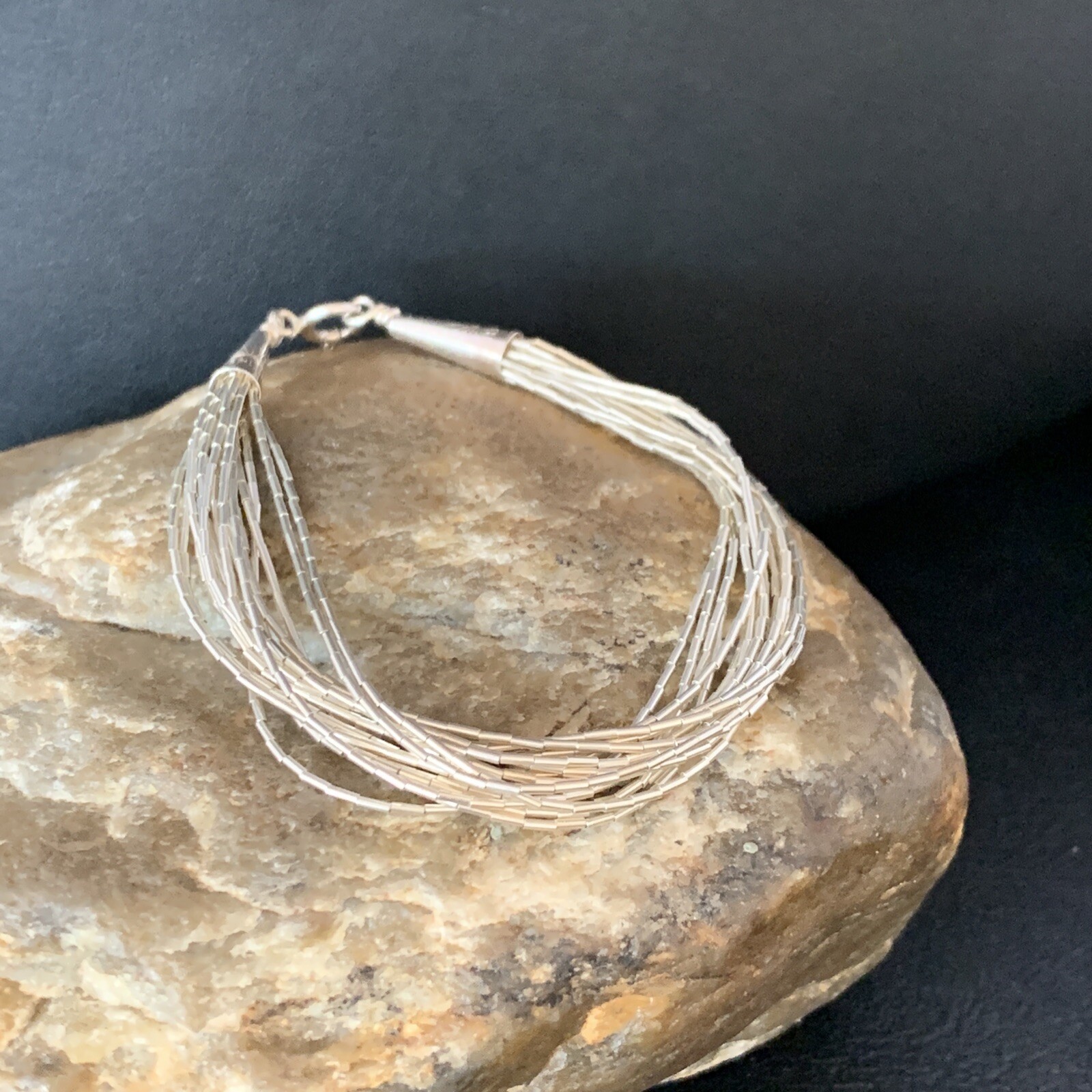 Native Womens Liquid Silver Heishi 15 Strands Sterling Silver