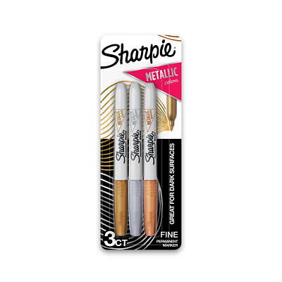 Sharpie Metallic Permanent Markers, Silver Gold & Bronze, 3 Count