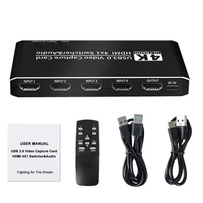 Aluminum Alloy 4 In 1 Out USB3.0 4K Quad Screen Cutting HDMI Video Capture Card
