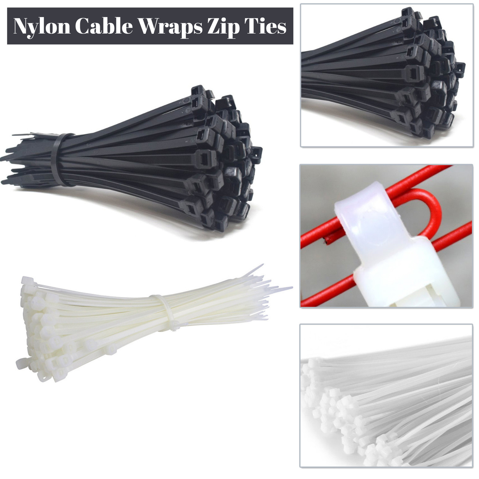 Nylon Cable Ties Heavy Duty Zip Ties 2.5-4.8mm 100-200pcs Black White Pack
