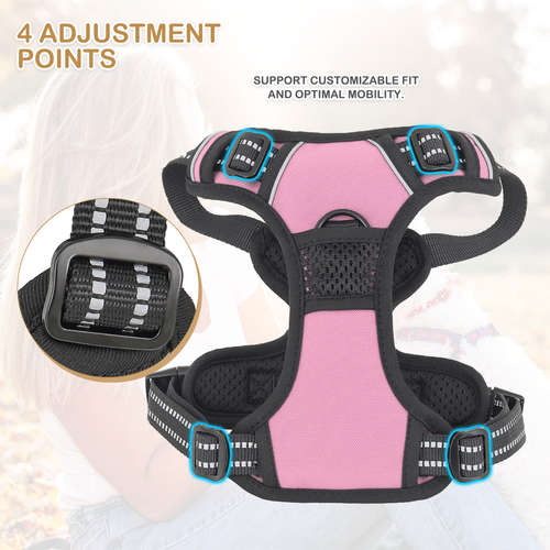 Pink Durable Reflective Pet Dog Harness w/ Handle No Pull for Confident Control