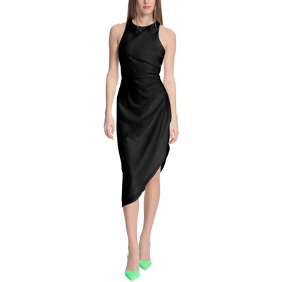 NWT DONNA MORGAN Women's QUILLA Side Ruched Asymmetrical Hem Midi Dress Sz: 8-12