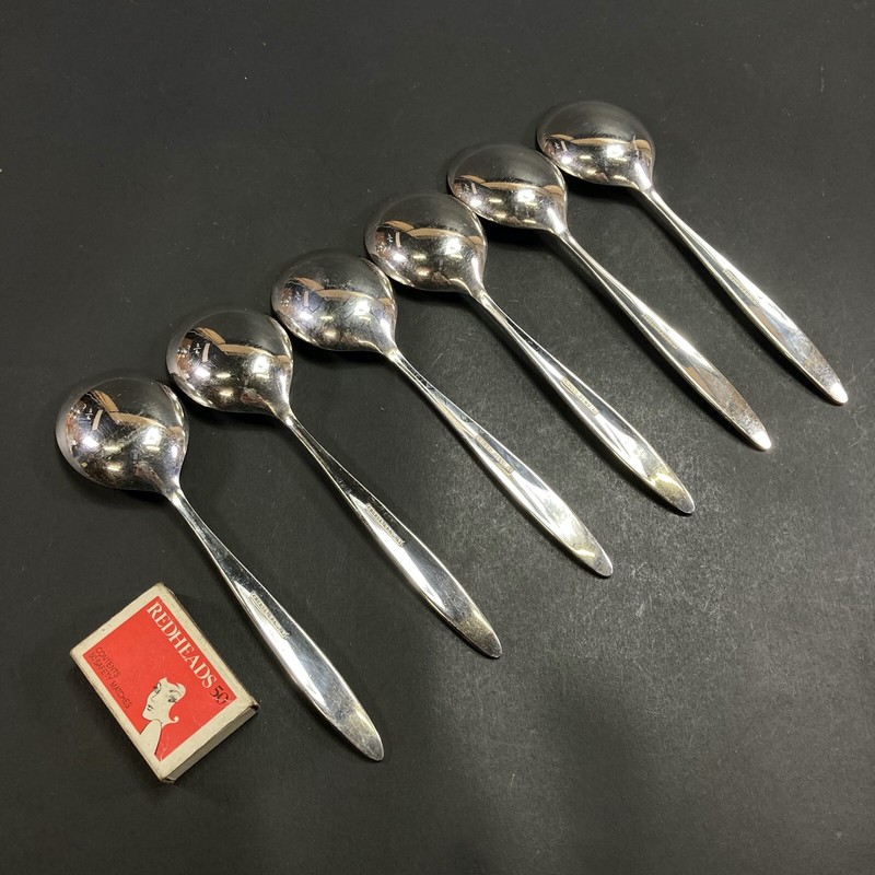 Flatware Silverware 6 Vintage Silver Plate Epns Soup Spoons Dining Serving