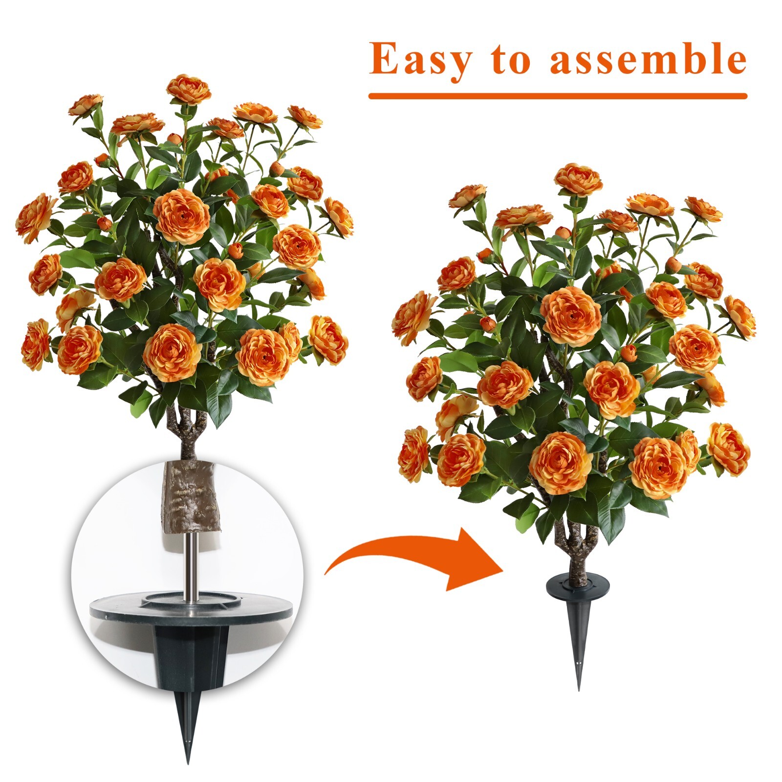 37 Inch Tall Artificial 2Pack Camellia Tree Soil Insertion w/Spike Faux Floral