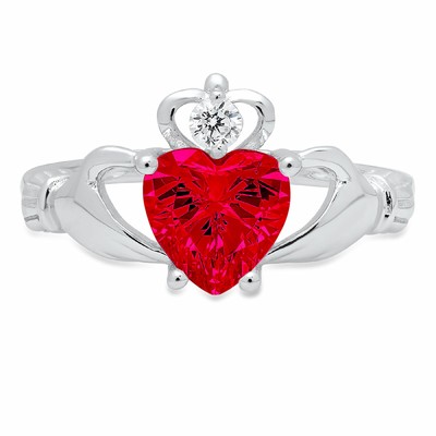 Pre-owned Pucci 1.55 Irish Celtic Claddagh Simulated Ruby Classic Designer Ring 14k White Gold