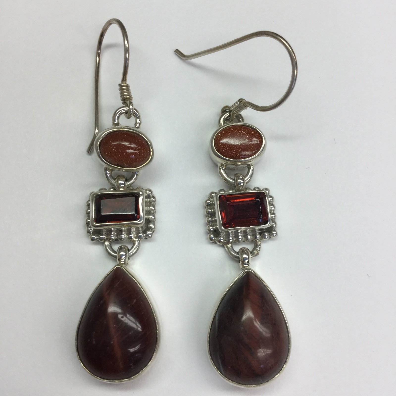 Signed AF Sterling Silver 925 Drop Semi Precious Stone