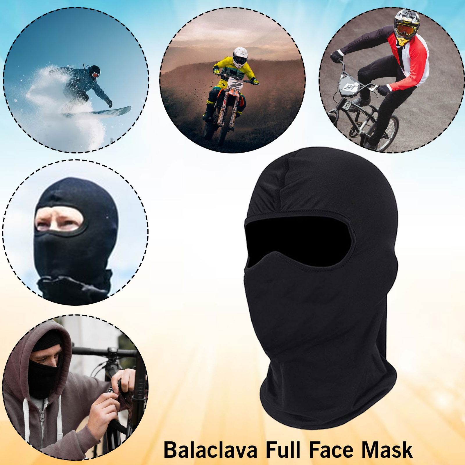 Black Balaclava Full Face Mask Men Cycling Ski Winter Warm Neck Motorbike