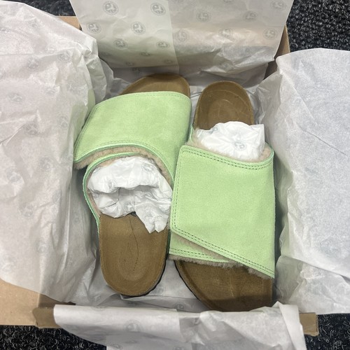 Pre-owned Stussy ? Eu 40 -  X Birkenstock Solana Suede Shearling Slide Washed Green