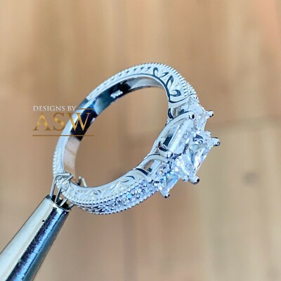 Pre-owned Halo 14k White Gold Round Cut Diamond Engagement Ring  Bridal Three Stone 1.60ctw