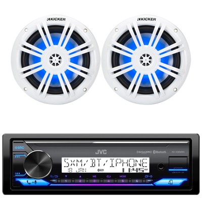 JVC KDX38MBS 1DIN Media Receiver, 2x 6.5'' 150W Max Blue LED Coax Marine Speakers